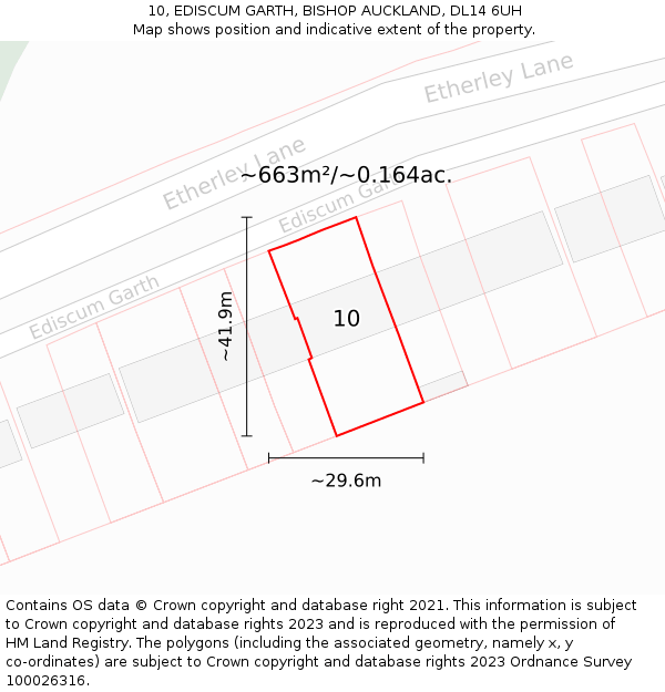10, EDISCUM GARTH, BISHOP AUCKLAND, DL14 6UH: Plot and title map