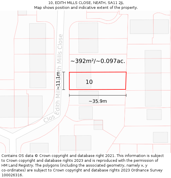 10, EDITH MILLS CLOSE, NEATH, SA11 2JL: Plot and title map