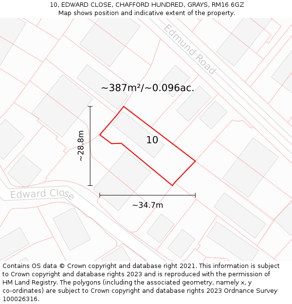 10, EDWARD CLOSE, CHAFFORD HUNDRED, GRAYS, RM16 6GZ: Plot and title map