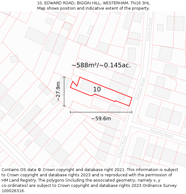 10, EDWARD ROAD, BIGGIN HILL, WESTERHAM, TN16 3HL: Plot and title map