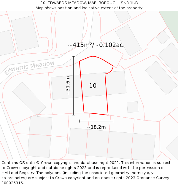 10, EDWARDS MEADOW, MARLBOROUGH, SN8 1UD: Plot and title map