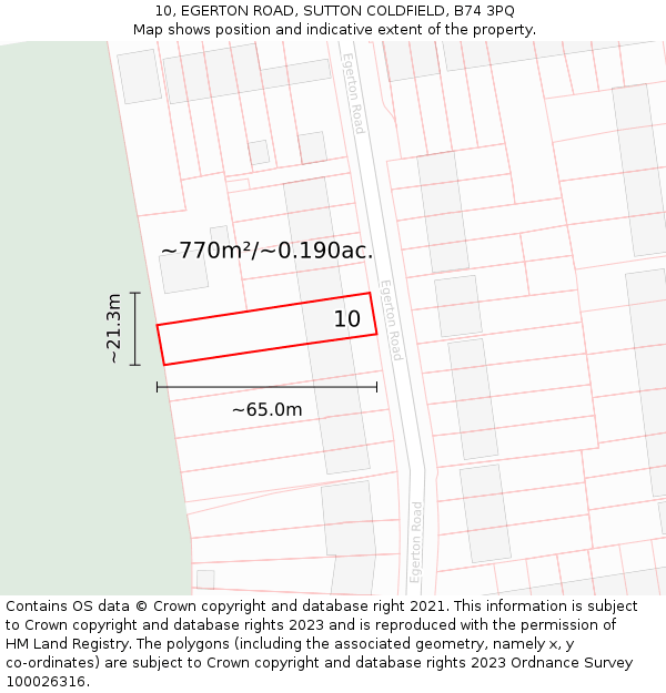 10, EGERTON ROAD, SUTTON COLDFIELD, B74 3PQ: Plot and title map