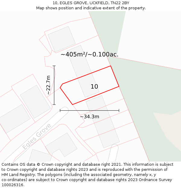 10, EGLES GROVE, UCKFIELD, TN22 2BY: Plot and title map