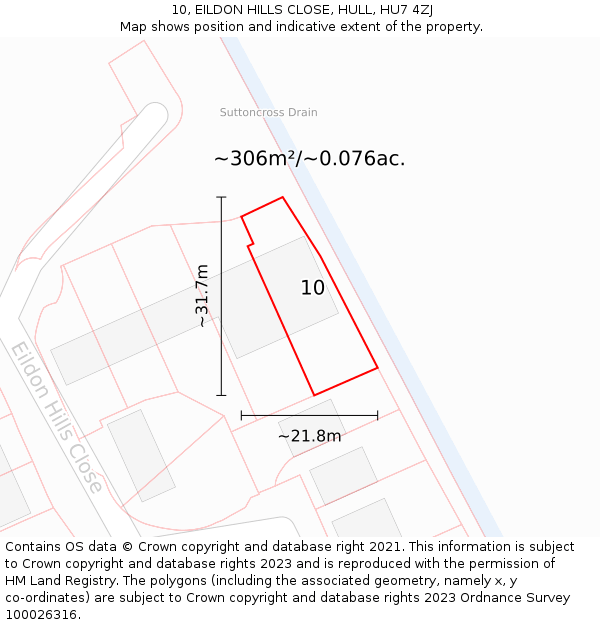 10, EILDON HILLS CLOSE, HULL, HU7 4ZJ: Plot and title map