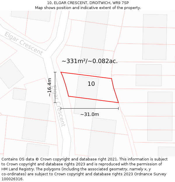 10, ELGAR CRESCENT, DROITWICH, WR9 7SP: Plot and title map