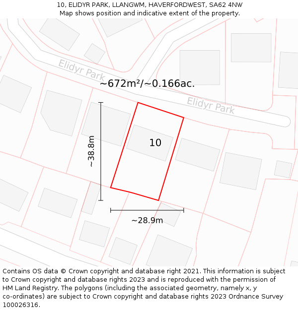 10, ELIDYR PARK, LLANGWM, HAVERFORDWEST, SA62 4NW: Plot and title map