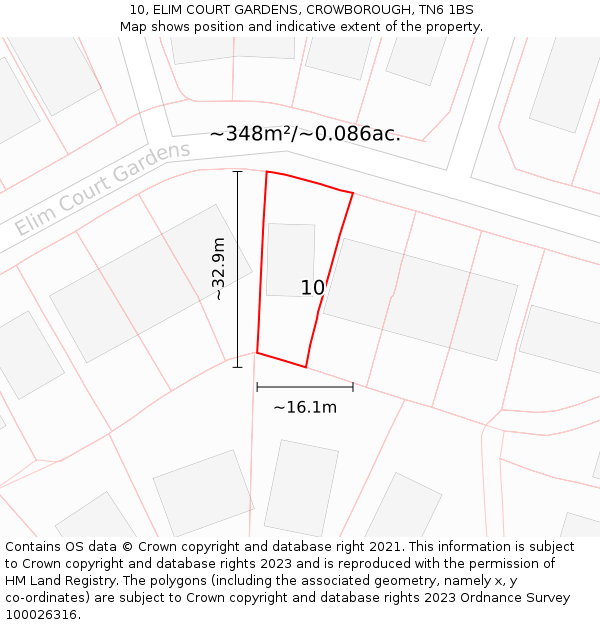 10, ELIM COURT GARDENS, CROWBOROUGH, TN6 1BS: Plot and title map