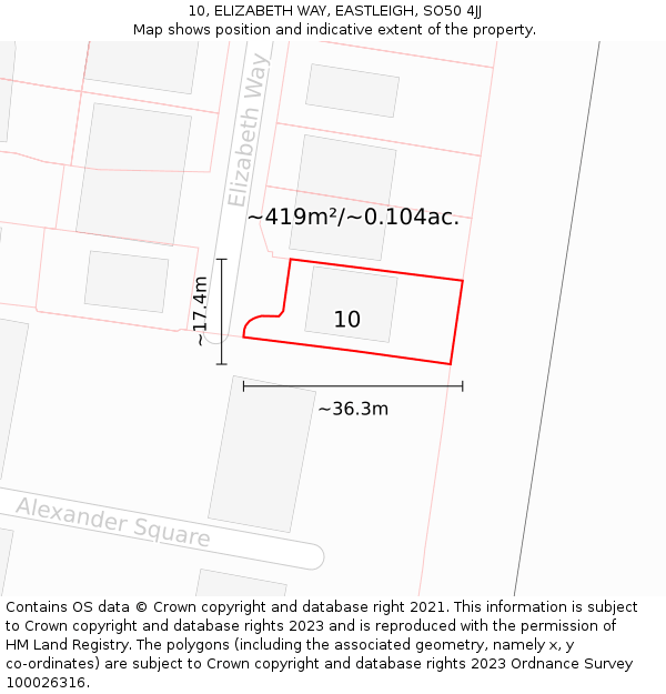 10, ELIZABETH WAY, EASTLEIGH, SO50 4JJ: Plot and title map