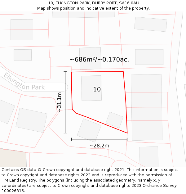 10, ELKINGTON PARK, BURRY PORT, SA16 0AU: Plot and title map