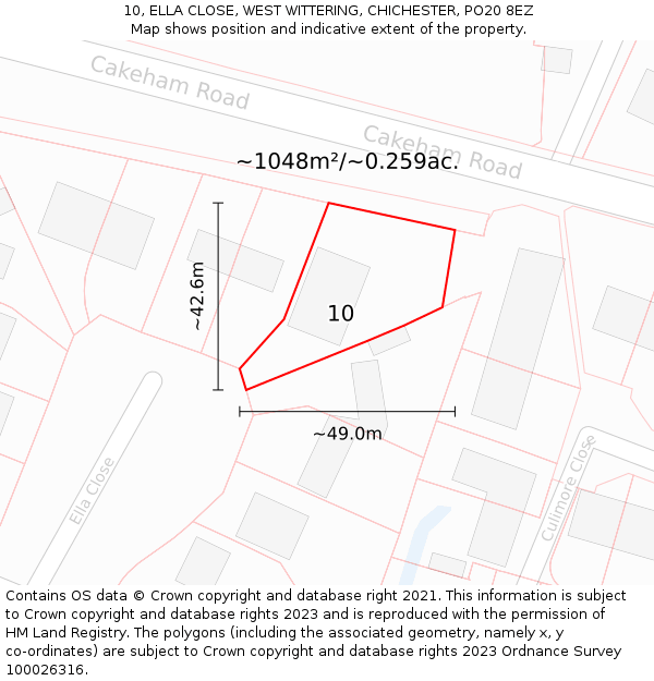 10, ELLA CLOSE, WEST WITTERING, CHICHESTER, PO20 8EZ: Plot and title map