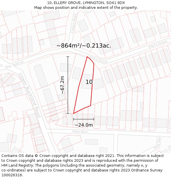 10, ELLERY GROVE, LYMINGTON, SO41 9DX: Plot and title map