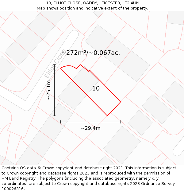 10, ELLIOT CLOSE, OADBY, LEICESTER, LE2 4UN: Plot and title map