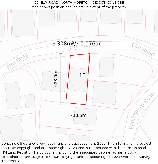 10, ELM ROAD, NORTH MORETON, DIDCOT, OX11 9BB: Plot and title map