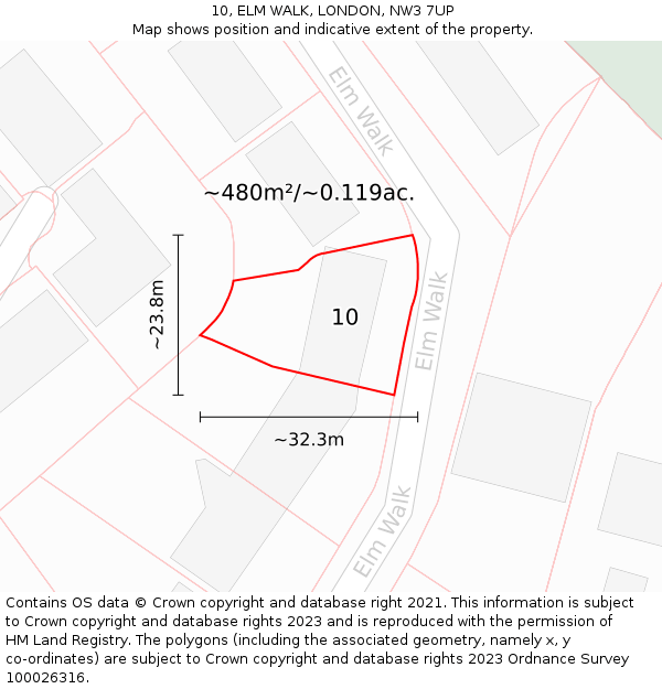10, ELM WALK, LONDON, NW3 7UP: Plot and title map