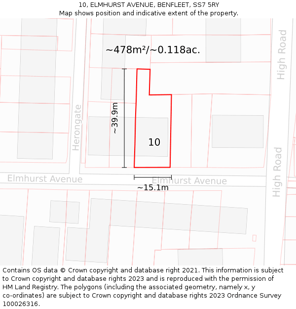 10, ELMHURST AVENUE, BENFLEET, SS7 5RY: Plot and title map