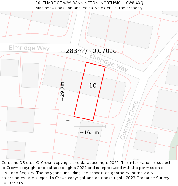 10, ELMRIDGE WAY, WINNINGTON, NORTHWICH, CW8 4XQ: Plot and title map