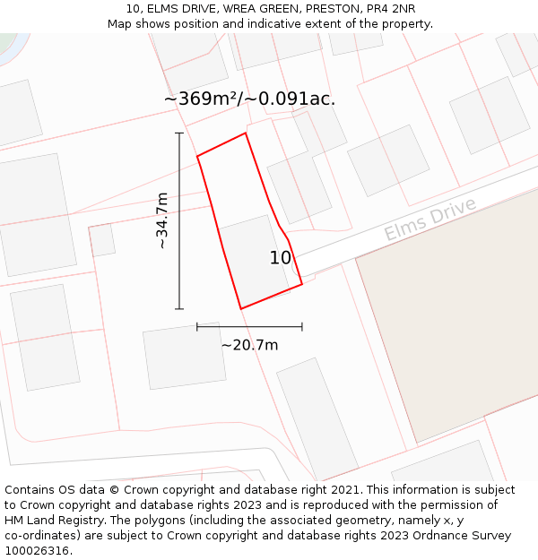 10, ELMS DRIVE, WREA GREEN, PRESTON, PR4 2NR: Plot and title map