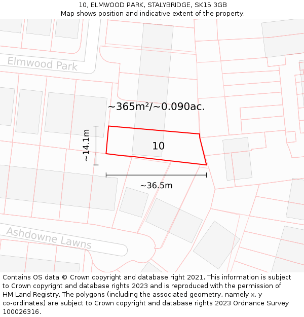 10, ELMWOOD PARK, STALYBRIDGE, SK15 3GB: Plot and title map