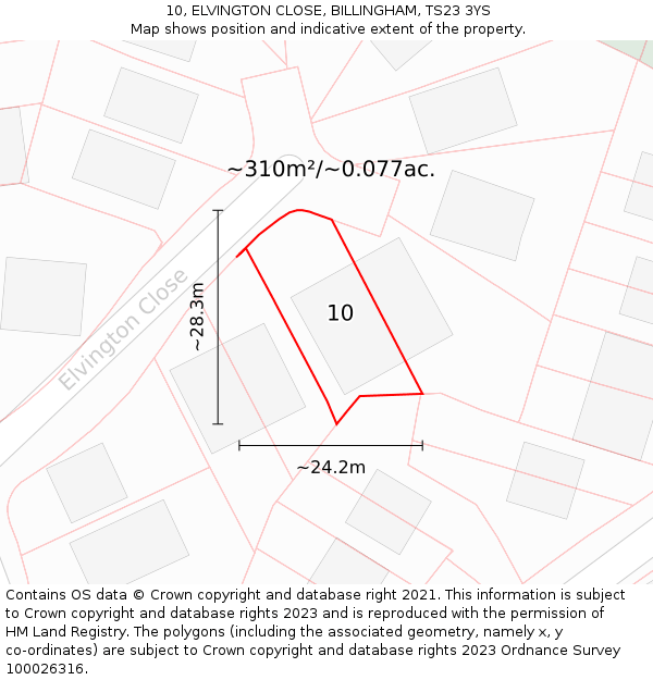 10, ELVINGTON CLOSE, BILLINGHAM, TS23 3YS: Plot and title map