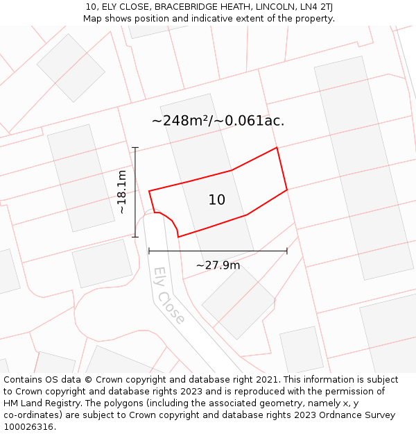 10, ELY CLOSE, BRACEBRIDGE HEATH, LINCOLN, LN4 2TJ: Plot and title map