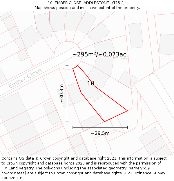 10, EMBER CLOSE, ADDLESTONE, KT15 2JH: Plot and title map