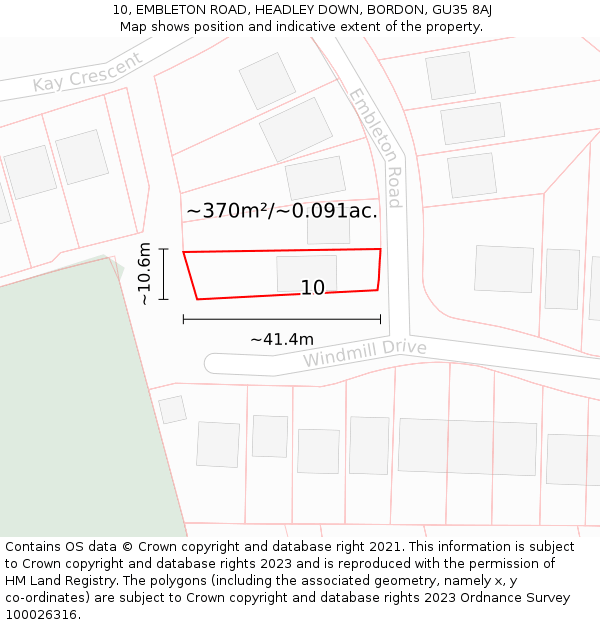 10, EMBLETON ROAD, HEADLEY DOWN, BORDON, GU35 8AJ: Plot and title map