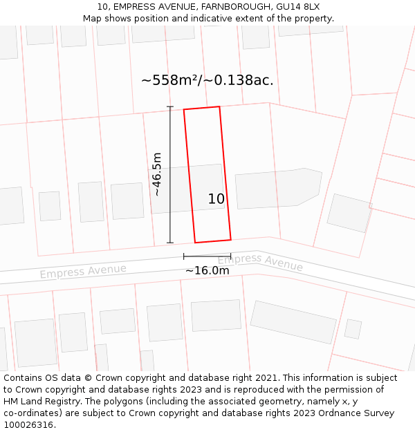 10, EMPRESS AVENUE, FARNBOROUGH, GU14 8LX: Plot and title map