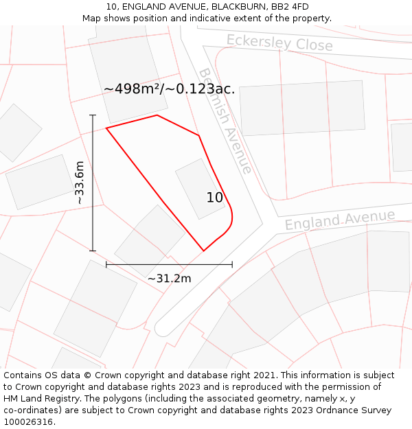 10, ENGLAND AVENUE, BLACKBURN, BB2 4FD: Plot and title map