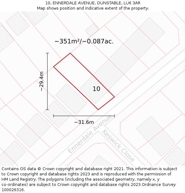 10, ENNERDALE AVENUE, DUNSTABLE, LU6 3AR: Plot and title map