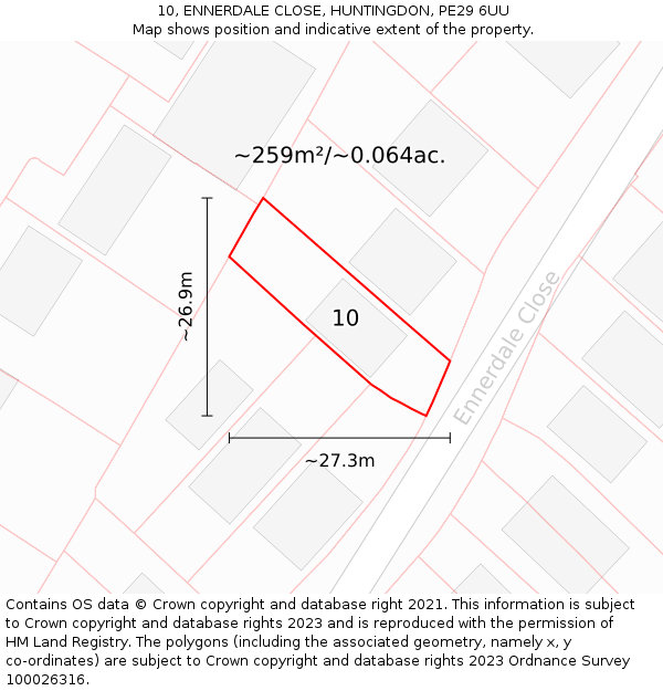 10, ENNERDALE CLOSE, HUNTINGDON, PE29 6UU: Plot and title map