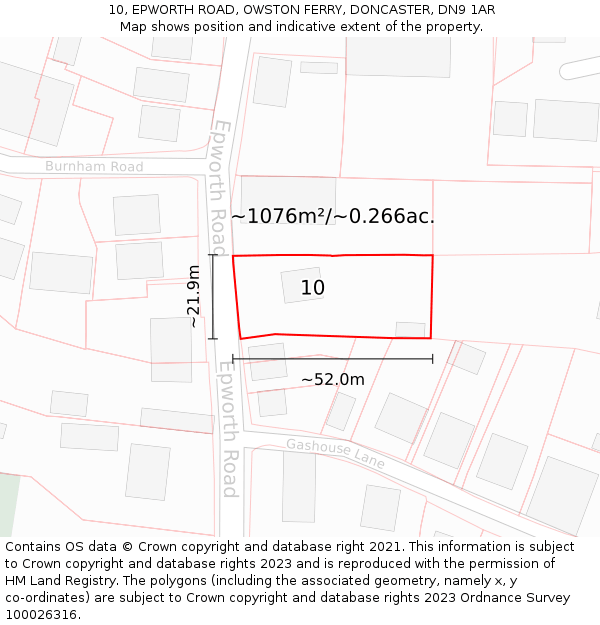 10, EPWORTH ROAD, OWSTON FERRY, DONCASTER, DN9 1AR: Plot and title map