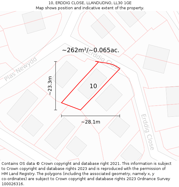 10, ERDDIG CLOSE, LLANDUDNO, LL30 1GE: Plot and title map