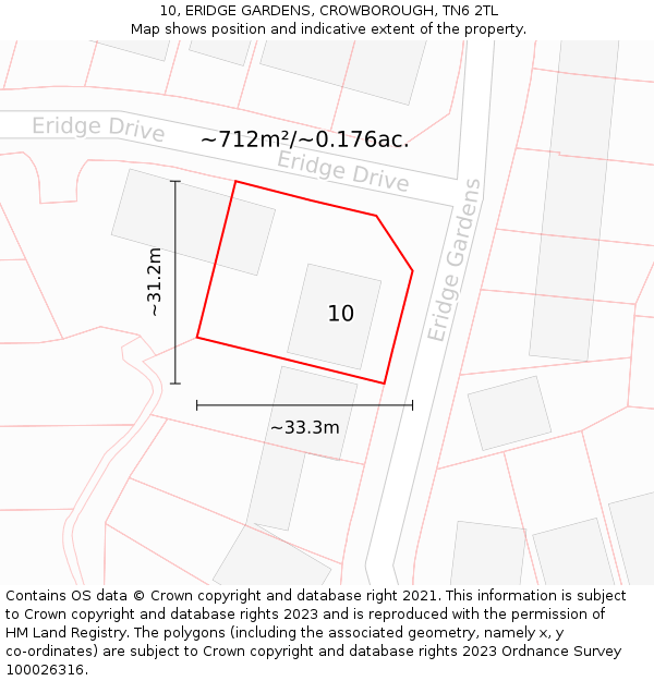 10, ERIDGE GARDENS, CROWBOROUGH, TN6 2TL: Plot and title map