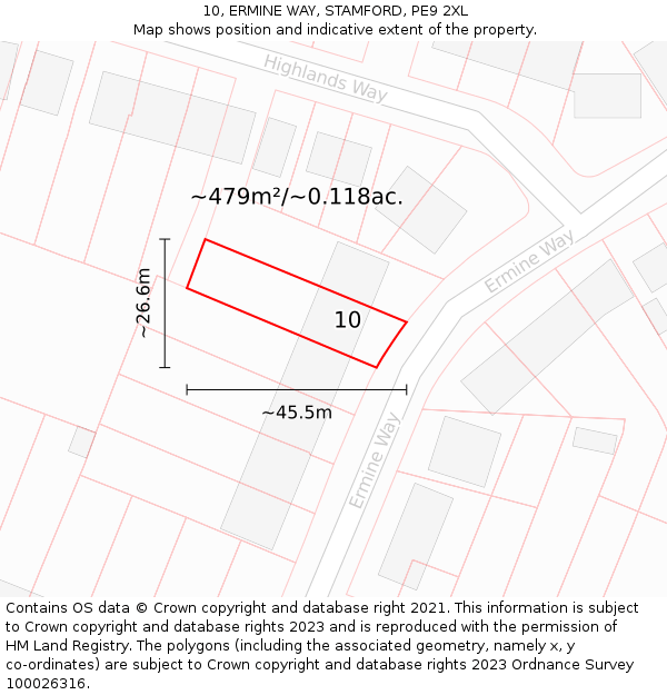 10, ERMINE WAY, STAMFORD, PE9 2XL: Plot and title map