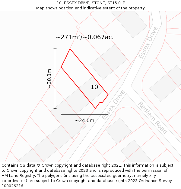 10, ESSEX DRIVE, STONE, ST15 0LB: Plot and title map