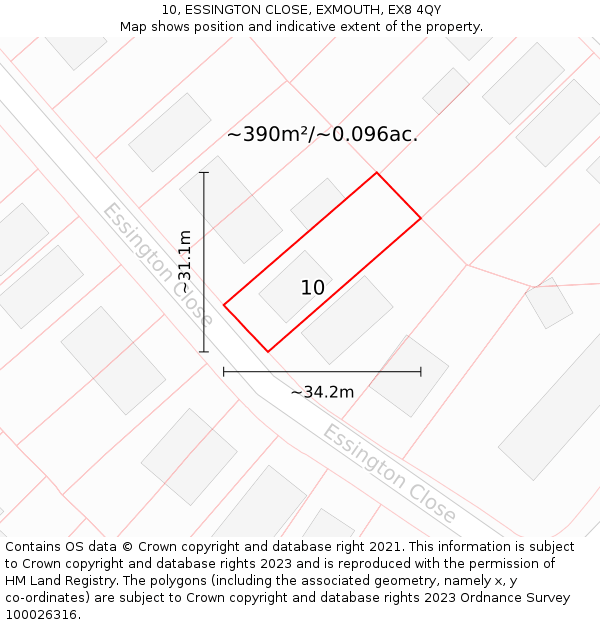 10, ESSINGTON CLOSE, EXMOUTH, EX8 4QY: Plot and title map