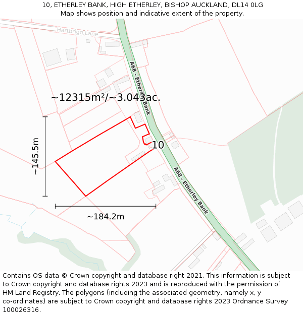 10, ETHERLEY BANK, HIGH ETHERLEY, BISHOP AUCKLAND, DL14 0LG: Plot and title map