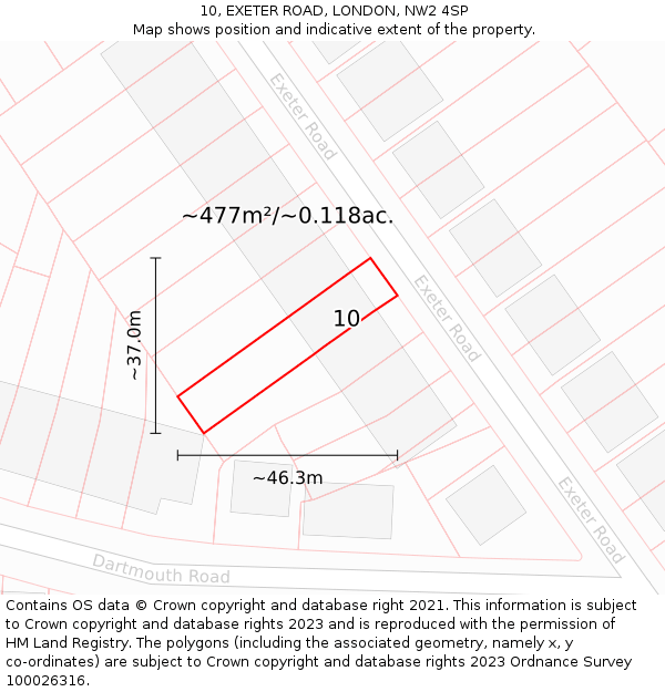 10, EXETER ROAD, LONDON, NW2 4SP: Plot and title map