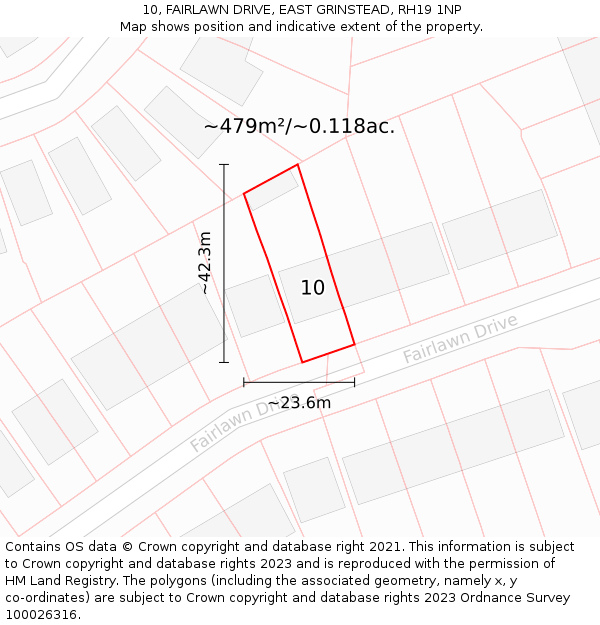 10, FAIRLAWN DRIVE, EAST GRINSTEAD, RH19 1NP: Plot and title map