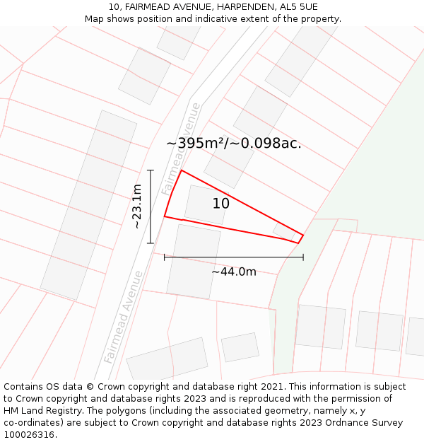 10, FAIRMEAD AVENUE, HARPENDEN, AL5 5UE: Plot and title map