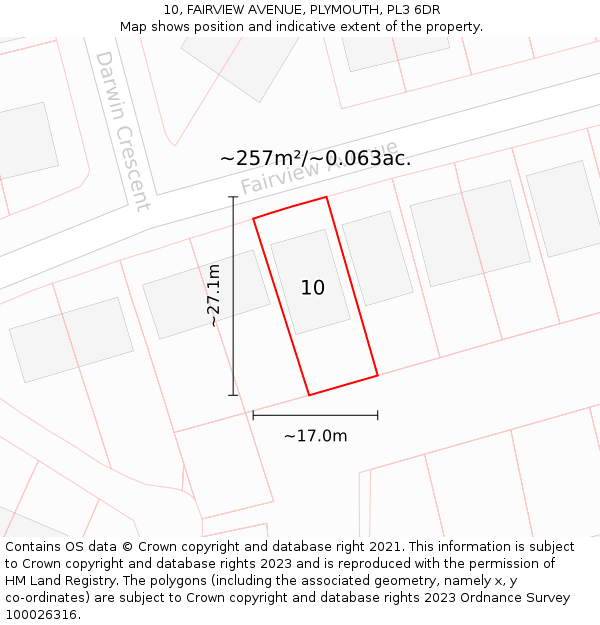 10, FAIRVIEW AVENUE, PLYMOUTH, PL3 6DR: Plot and title map