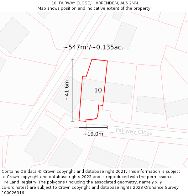 10, FAIRWAY CLOSE, HARPENDEN, AL5 2NN: Plot and title map