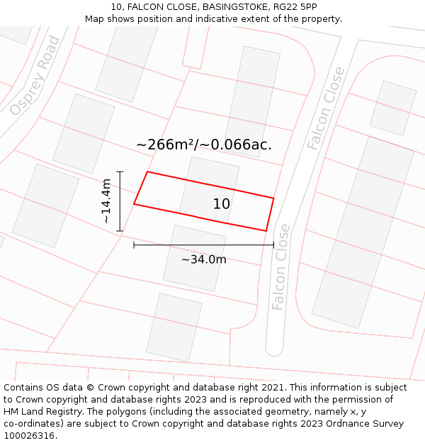 10, FALCON CLOSE, BASINGSTOKE, RG22 5PP: Plot and title map