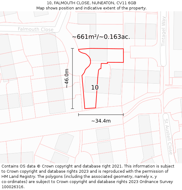 10, FALMOUTH CLOSE, NUNEATON, CV11 6GB: Plot and title map