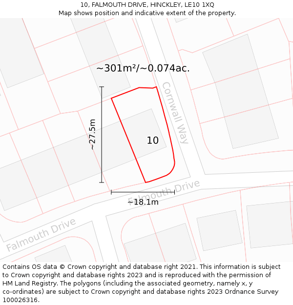 10, FALMOUTH DRIVE, HINCKLEY, LE10 1XQ: Plot and title map