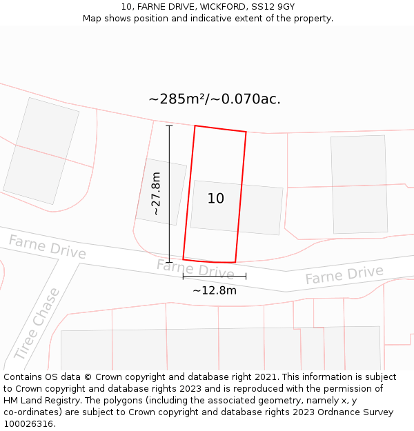 10, FARNE DRIVE, WICKFORD, SS12 9GY: Plot and title map