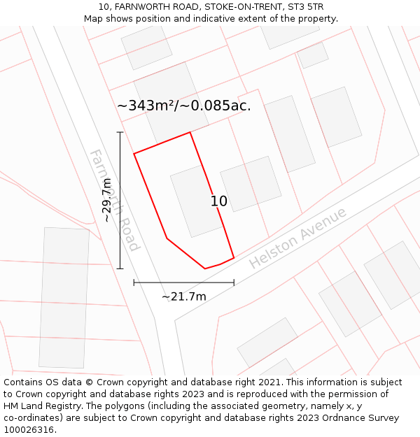 10, FARNWORTH ROAD, STOKE-ON-TRENT, ST3 5TR: Plot and title map