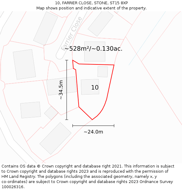 10, FARRIER CLOSE, STONE, ST15 8XP: Plot and title map