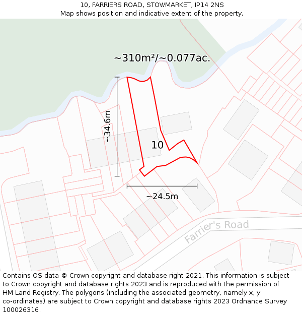 10, FARRIERS ROAD, STOWMARKET, IP14 2NS: Plot and title map