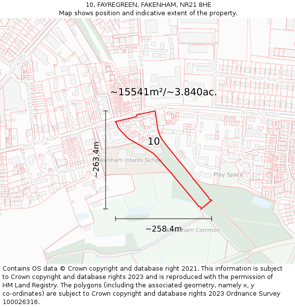 10, FAYREGREEN, FAKENHAM, NR21 8HE: Plot and title map